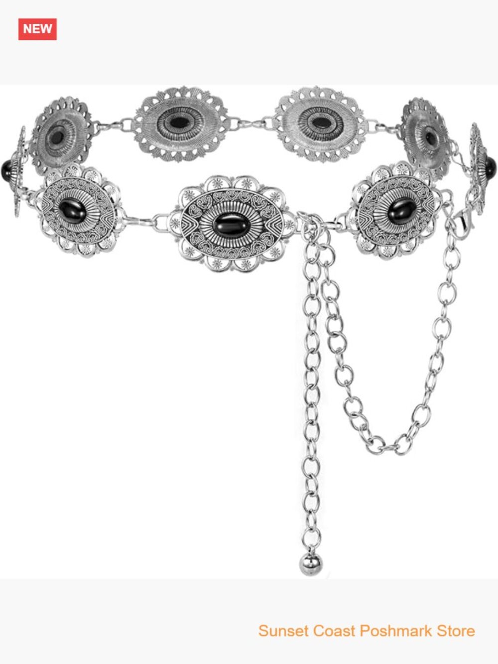 Women Boho Chain Belt for Jeans Dresses Western Cowgirl Adjustable Metal Concho